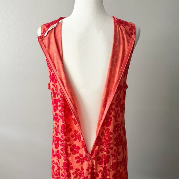 Soft Surroundings Red Floral Criss Cross Halter Maxi Dress women's size large - Picture 8 of 13